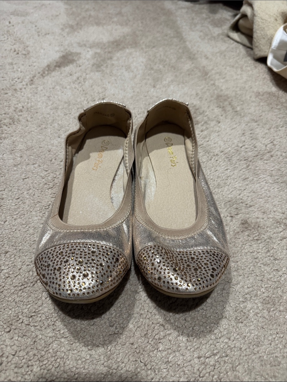 Dream Pairs Sparkling Nude Ballet Flats with Studded Toe